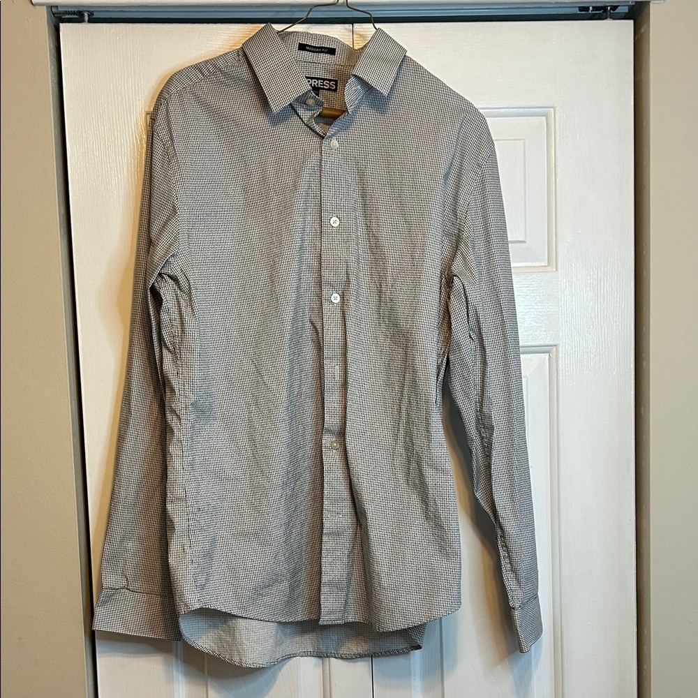 Express Men's Gray Patterned Dress Shirt - Modern Fit